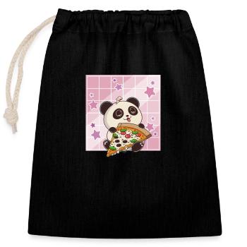 Cute Kawaii Panda Who Eats Pizza Anime Manga - Closable cotton gift bag (25x30cm) - black - Front