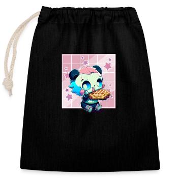 Cute Kawaii Panda Who Eats Waffle Anime Manga - Closable cotton gift bag (25x30cm) - black - Front