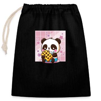 Cute Kawaii Panda Who Eats Waffle Anime Manga - Closable cotton gift bag (25x30cm) - black - Front