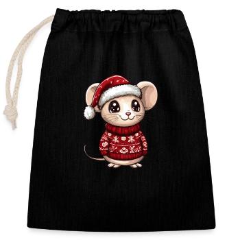 Mouse Christmas Comic - Closable cotton gift bag (25x30cm) - black - Front