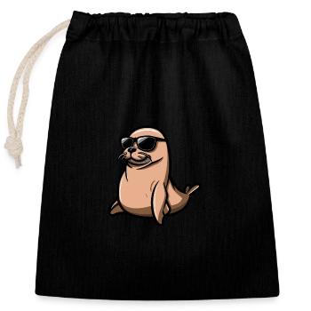 Seal Cool Animal - Closable cotton gift bag (25x30cm) - black - Front