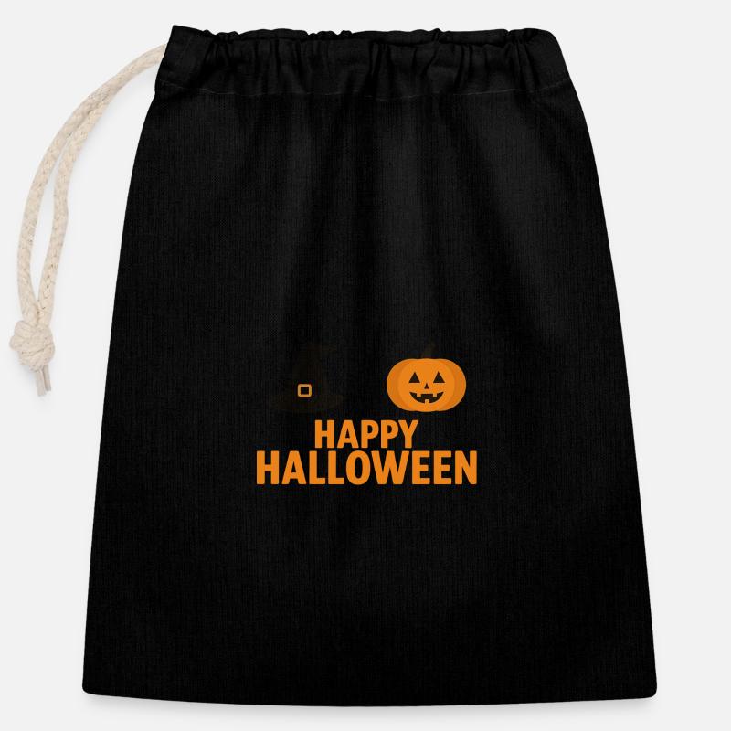 Conception de citrouille et de chapeau de sorcière d’Halloween - Sac cadeau en coton avec cordon (25 x 30 cm) - noir
