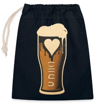 Wheat beer with heart - Bierliebe - Closable cotton gift bag (25x30cm) - navy - Front