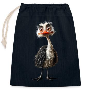 Ostrich bird #lovely toons - Closable cotton gift bag (25x30cm) - navy - Front