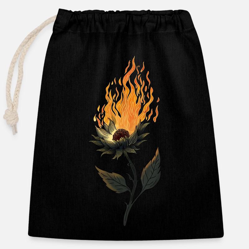 BurningFlower - Verschließbarer Geschenkbeutel aus Baumwolle (25x30cm) - Schwarz
