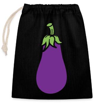Aubergine - Sac cadeau en coton avec cordon (25 x 30 cm) - noir - Devant