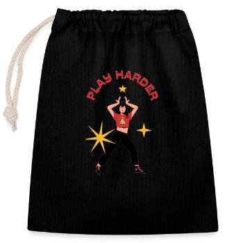 work hard, PLAY HARDER! - Closable cotton gift bag (25x30cm) - black - Front