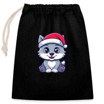 Wolf Christmas Cute - Closable cotton gift bag (25x30cm) - black - Front