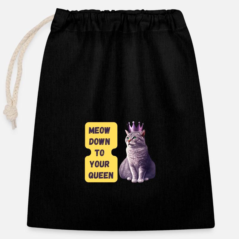 Meow Down To Your Queen Art Print - Verschließbarer Geschenkbeutel aus Baumwolle (25x30cm) - Schwarz