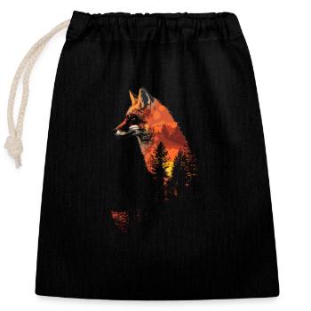 Fox Head Woodland Animal Nature Trees Baby Fox - Closable cotton gift bag (25x30cm) - black - Front