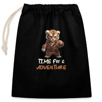 Le temps de l’aventure du bébé Lion - Sac cadeau en coton avec cordon (25 x 30 cm) - noir - Devant