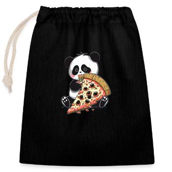 Cute Kawaii Panda Who Eats Pizza Anime Manga - Closable cotton gift bag (25x30cm) - black - Front