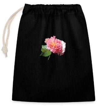 Pink ROSE - Closable cotton gift bag (25x30cm) - black - Front