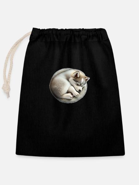 HUSKY ALL CUTE WHO SLEEPS - DOG - Closable cotton gift bag (25x30cm) - black