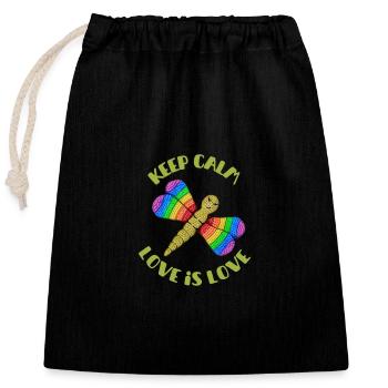 Keep Calm - Love is Love Regenbogen Libelle - Verschließbarer Geschenkbeutel aus Baumwolle (25x30cm) - Schwarz - Vorne