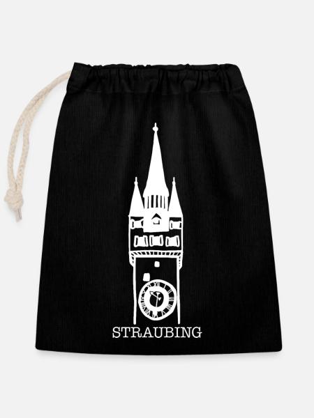Stadtturm Straubing - Verschließbarer Geschenkbeutel aus Baumwolle (25x30cm) - Schwarz