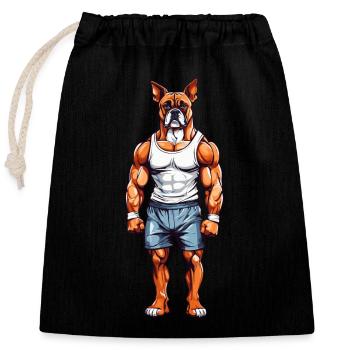 Boxer Bodybuilder Drôle Chien Papa Motif - Sac cadeau en coton avec cordon (25 x 30 cm) - noir - Devant