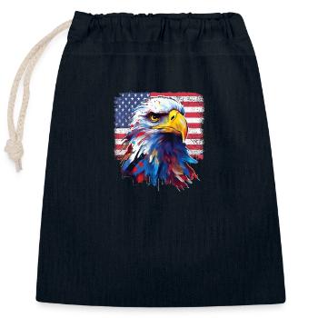 Aigle patriotique américain Drapeau des États-Unis 4 juillet Pères - Sac cadeau en coton avec cordon (25 x 30 cm) - bleu marine - Devant