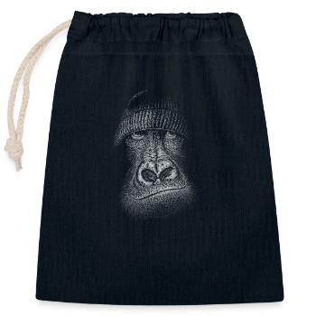 Gorille avec un bonnet de laine ! Illustration de singe - Sac cadeau en coton avec cordon (25 x 30 cm) - bleu marine - Devant