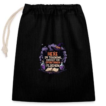 Hexe Hexenbesen Hexenkostüm Halloween - Verschließbarer Geschenkbeutel aus Baumwolle (25x30cm) - Schwarz - Vorne
