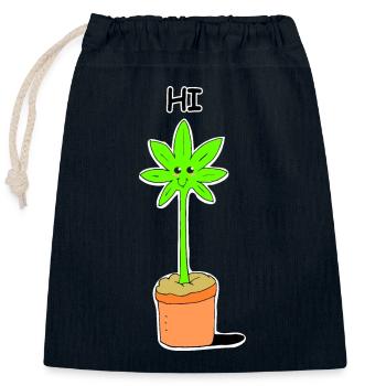 Cute Kawaii Weed Plant says Hi Illustration - Closable cotton gift bag (25x30cm) - navy - Front
