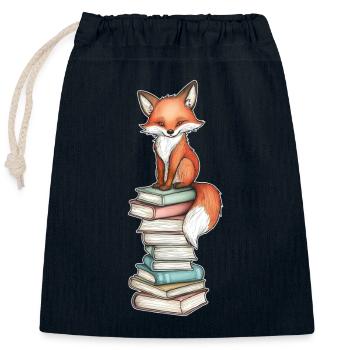 Fuchs auf Bücherstapel - Verschließbarer Geschenkbeutel aus Baumwolle (25x30cm) - Navy - Vorne