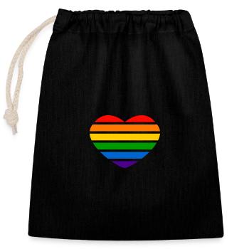 Herz - Regenbogen - Verschließbarer Geschenkbeutel aus Baumwolle (25x30cm) - Schwarz - Vorne