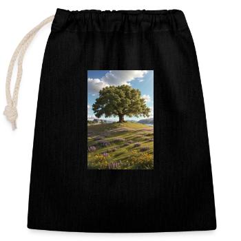 Tree, Wildflower Meadow - Closable cotton gift bag (25x30cm) - black - Front