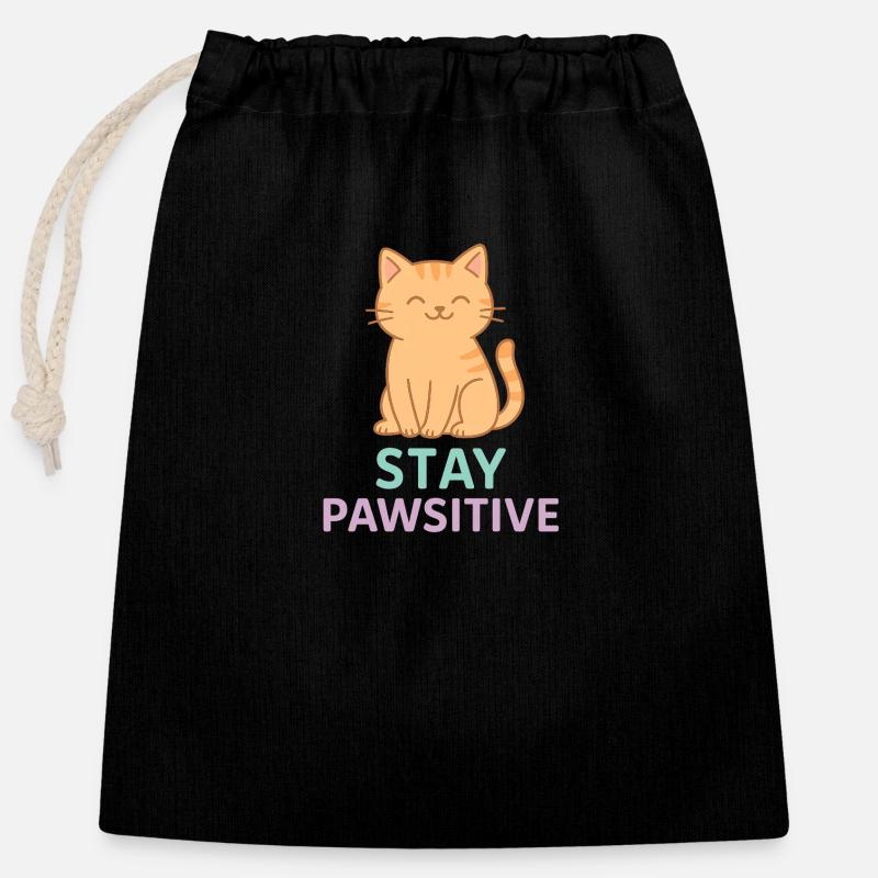 Stay Pawsitive - Closable cotton gift bag (25x30cm) - black