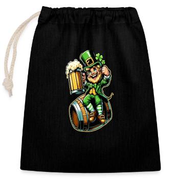 Bierfass-Leprechaun (Irischer Kobold) - Verschließbarer Geschenkbeutel aus Baumwolle (25x30cm) - Schwarz - Vorne