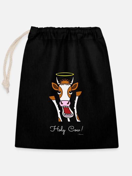 Holy Cow!,white letters - Closable cotton gift bag (25x30cm) - black