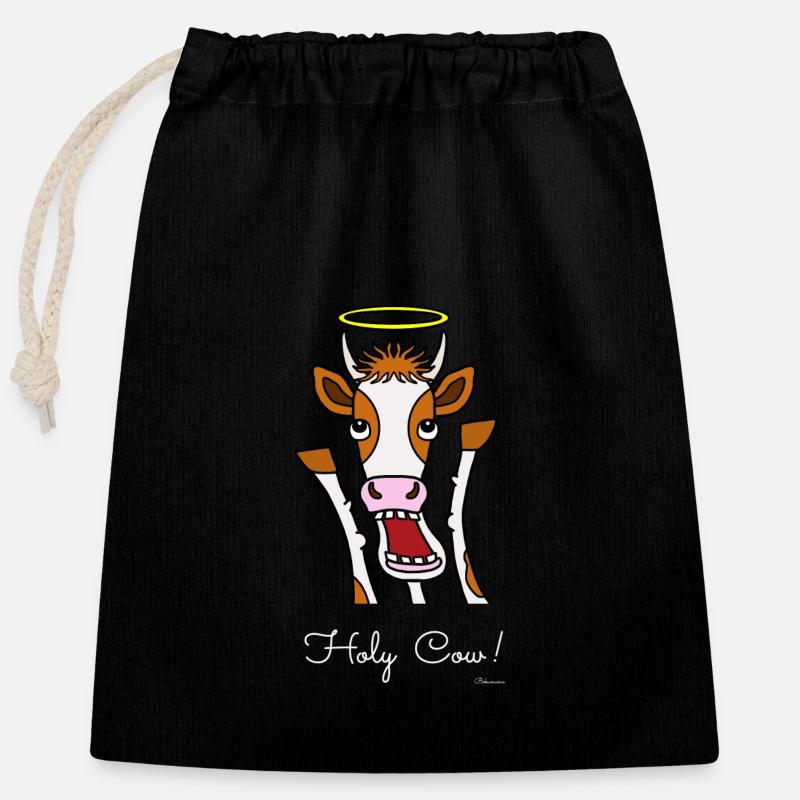Holy Cow!,white letters - Closable cotton gift bag (25x30cm) - black