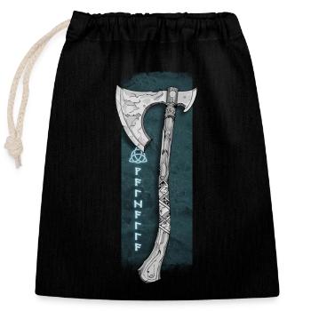 Voie du guerrier : hache et runes celtiques - Sac cadeau en coton avec cordon (25 x 30 cm) - noir - Devant