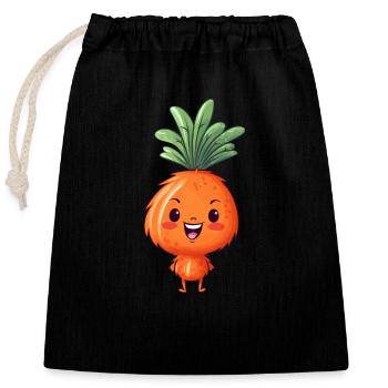 Carotte Kawaii: Mignon ami végétal - Sac cadeau en coton avec cordon (25 x 30 cm) - noir - Devant