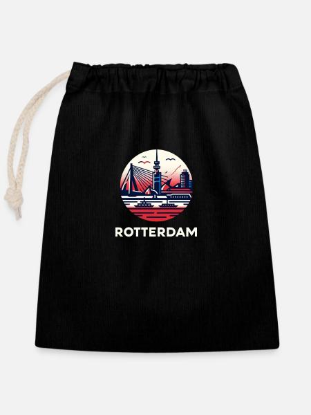 Wahrzeichen von Rotterdam - Verschließbarer Geschenkbeutel aus Baumwolle (25x30cm) - Schwarz
