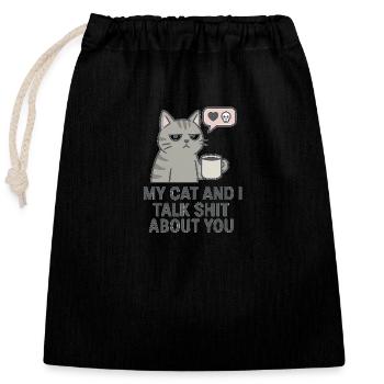 My Cat and I Talk Sh*t About You - Verschließbarer Geschenkbeutel aus Baumwolle (25x30cm) - Schwarz - Vorne