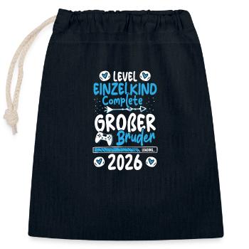 Level Einzelkind Complete Großer Bruder 2026 - Verschließbarer Geschenkbeutel aus Baumwolle (25x30cm) - Navy - Vorne