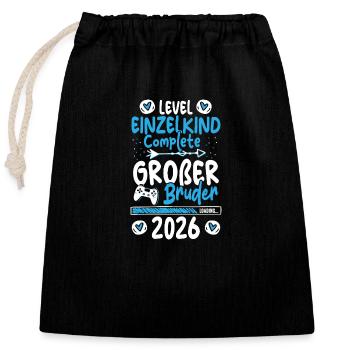 Level Einzelkind Complete Großer Bruder 2026 - Verschließbarer Geschenkbeutel aus Baumwolle (25x30cm) - Schwarz - Vorne