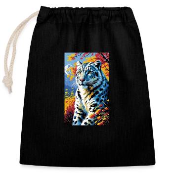 Schneeleopard | Leopard | Raubtier - Verschließbarer Geschenkbeutel aus Baumwolle (25x30cm) - Schwarz - Vorne