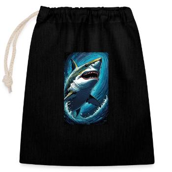 Shark | Great White Shark | Sea Creature | Fish - Closable cotton gift bag (25x30cm) - black - Front