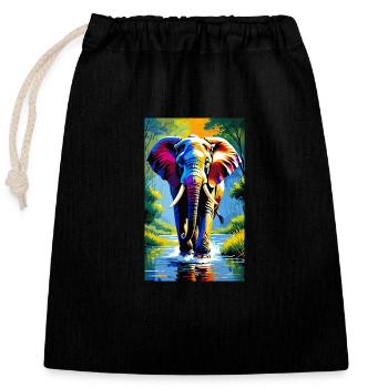 Elephant | Wild Animal | Africa | Children's motifs - Closable cotton gift bag (25x30cm) - black - Front