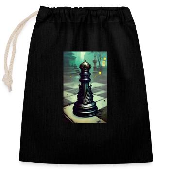 Chess | Chess piece | Chess player - Closable cotton gift bag (25x30cm) - black - Front