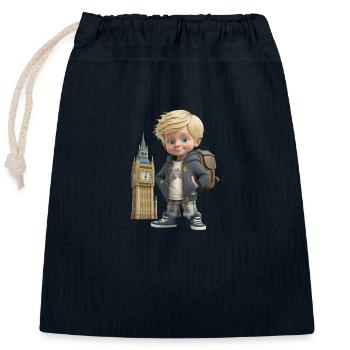 Smiling Boy - BIG BEN - Souvenir of London - Closable cotton gift bag (25x30cm) - navy - Front
