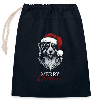 Australian Shepherd Merry Christmas, Dog Head - Closable cotton gift bag (25x30cm) - navy - Front