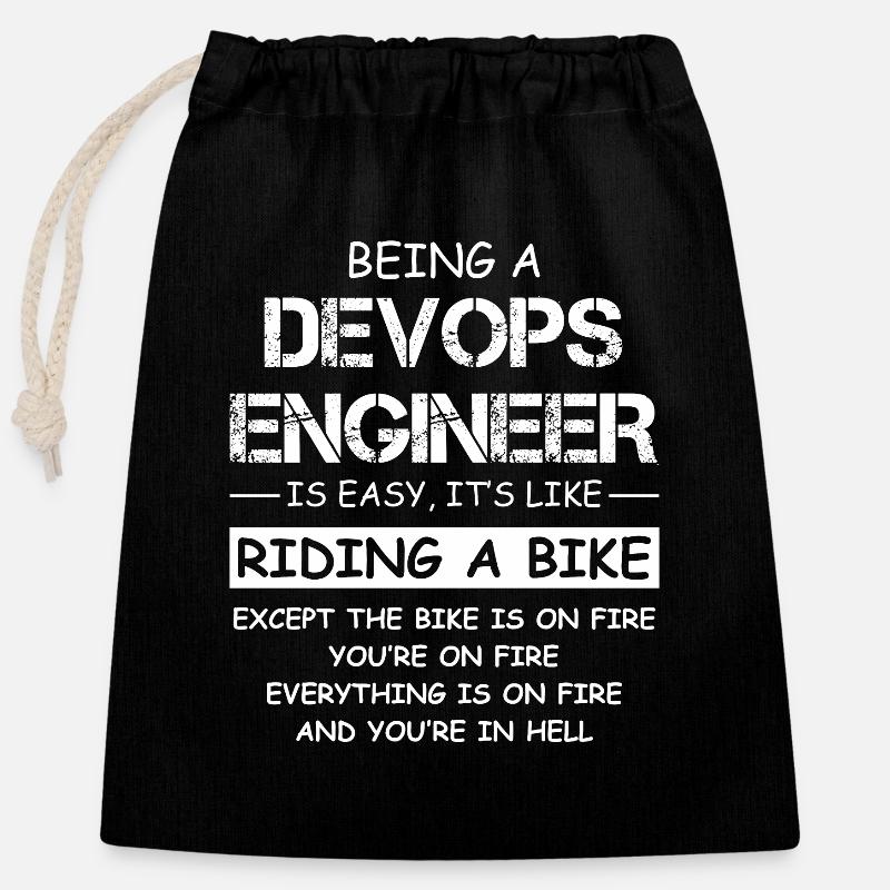 DevOps Engineer Fire Motorcycle Quote - Closable cotton gift bag (25x30cm) - black