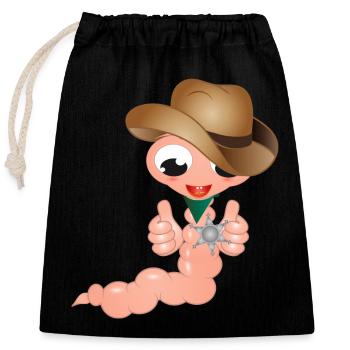 petit ver de terre en cow-boy avec l’étoile du shérif - Sac cadeau en coton avec cordon (25 x 30 cm) - noir - Devant