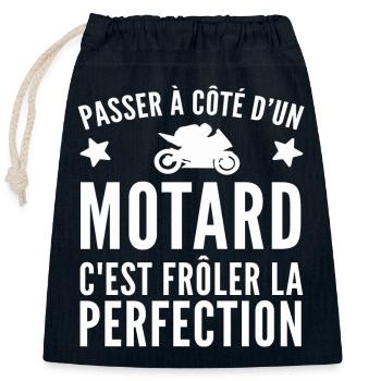 motard et perfection / cadeau humour motard - Sac cadeau en coton avec cordon (25 x 30 cm) - bleu marine - Devant