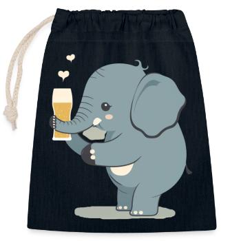 Cute elephant drinks a big glass of beer - Closable cotton gift bag (25x30cm) - navy - Front