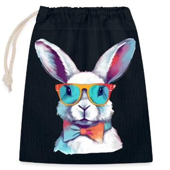 Lewis der Kaninchen mit der Brille - Verschließbarer Geschenkbeutel aus Baumwolle (25x30cm) - Navy - Vorne
