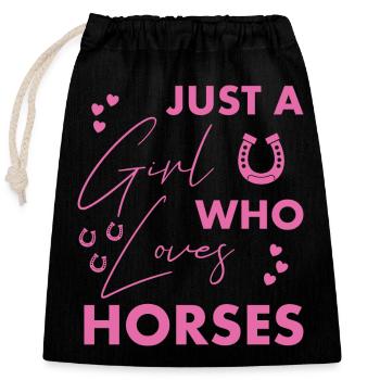 Fille qui aime les chevaux - Sac cadeau en coton avec cordon (25 x 30 cm) - noir - Devant